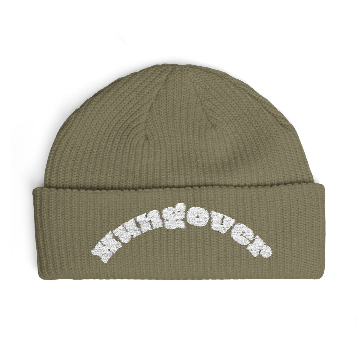 Cuff Beanie — 'Never Sober' Embroidered Retro Bubble Text Beanie
