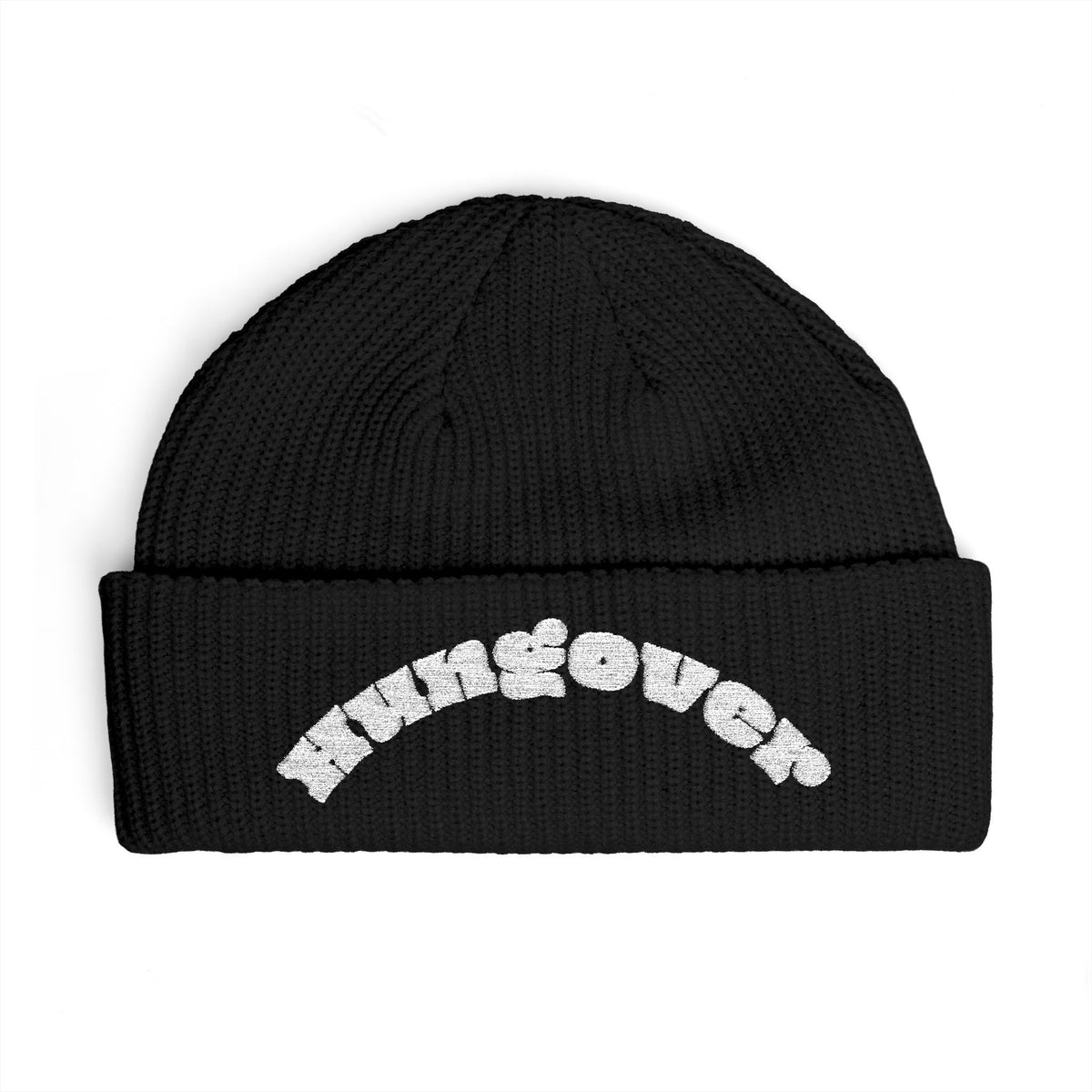 Cuff Beanie — 'Never Sober' Embroidered Retro Bubble Text Beanie
