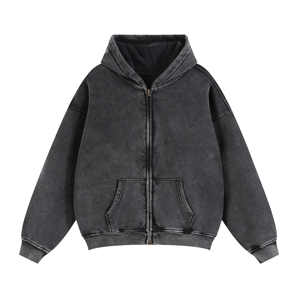 Zip-Through Boxy Fleece Hoodie - Back Logo