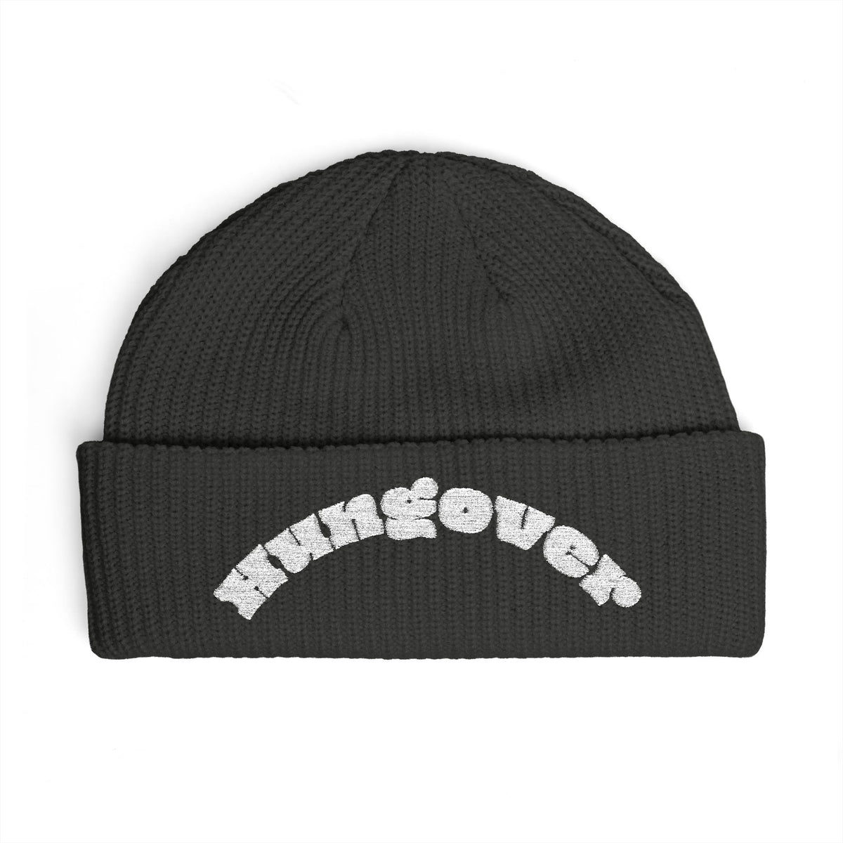 Cuff Beanie — 'Never Sober' Embroidered Retro Bubble Text Beanie