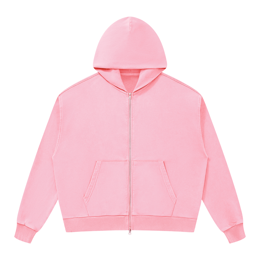 Unisex Mineral Wash Boxy Full Zip Hoodie - Back Logo