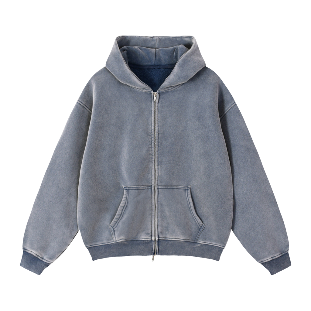 Zip-Through Boxy Fleece Hoodie - Back Logo
