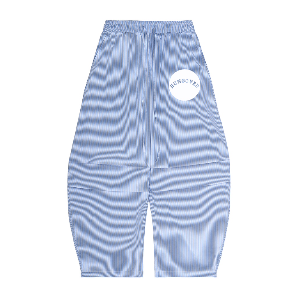 Vertical Stripe Drawstring Barrel Pants - Hip Logo