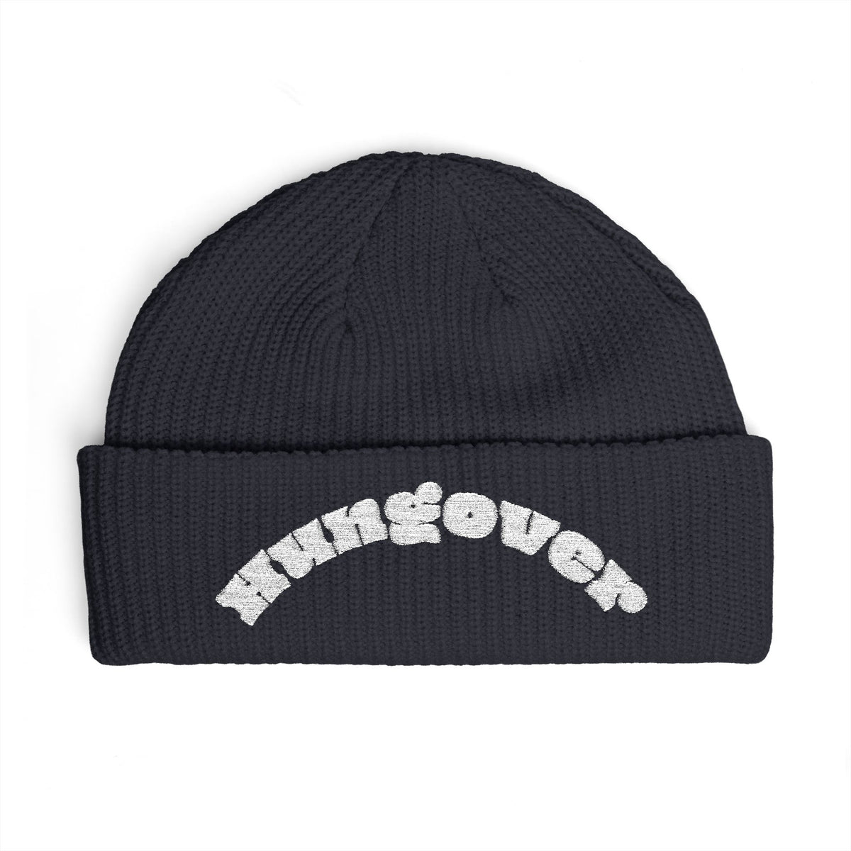 Cuff Beanie — 'Never Sober' Embroidered Retro Bubble Text Beanie