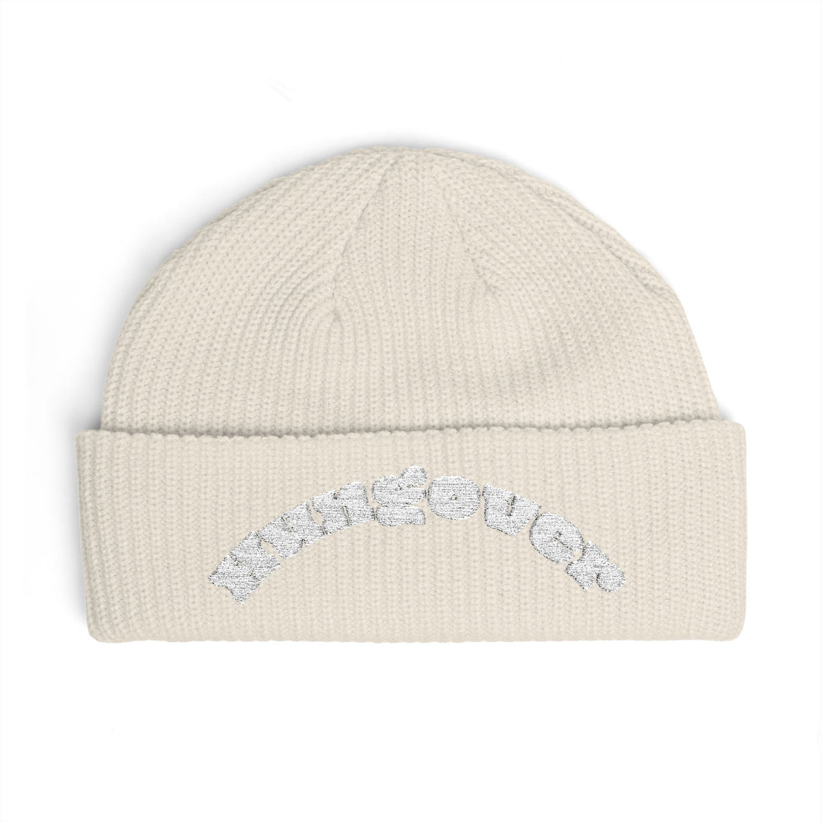 Cuff Beanie — 'Never Sober' Embroidered Retro Bubble Text Beanie