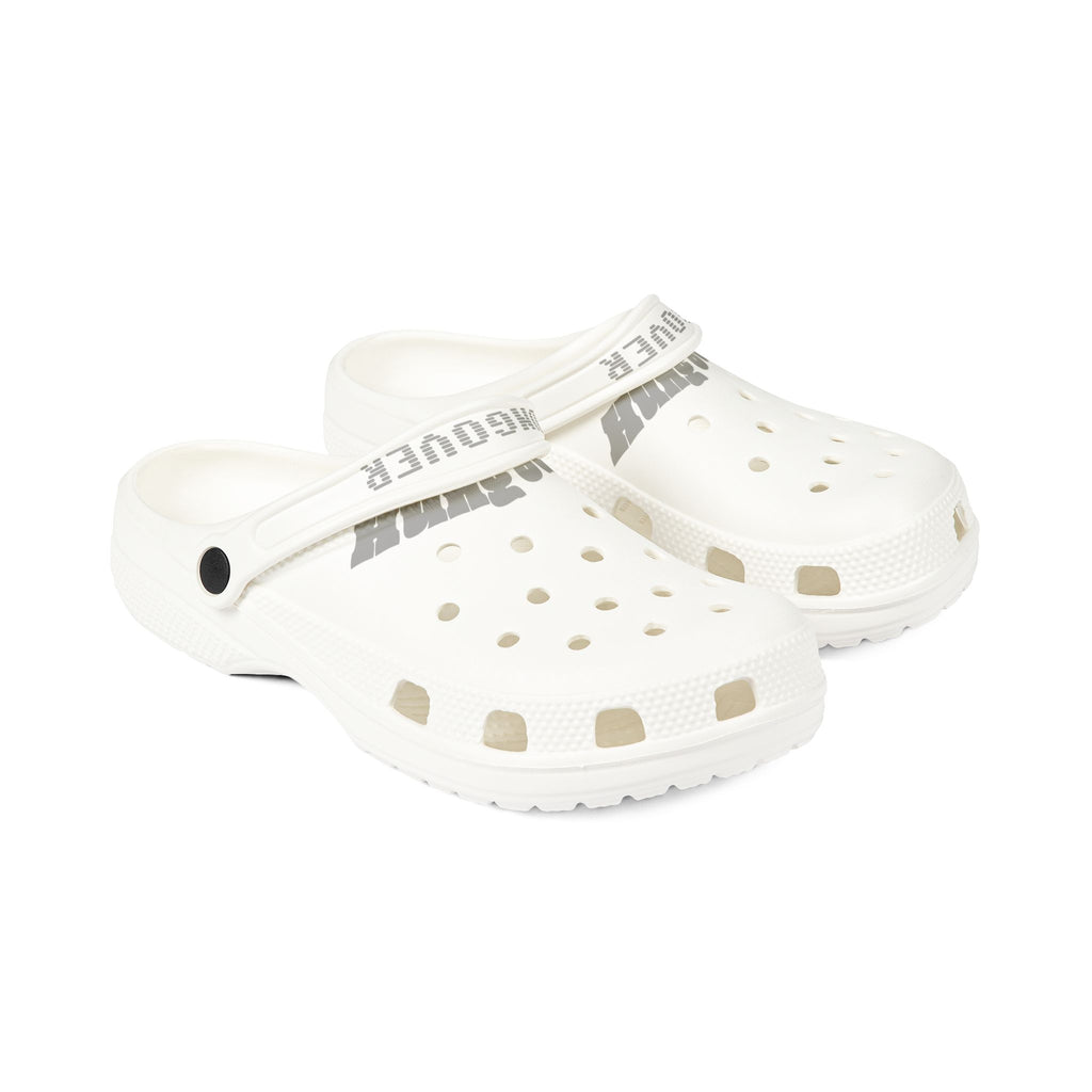 White EVA Foam Clogs with 'HUNGOUVER' Strap — Lightweight Slip-On Casual Shoes