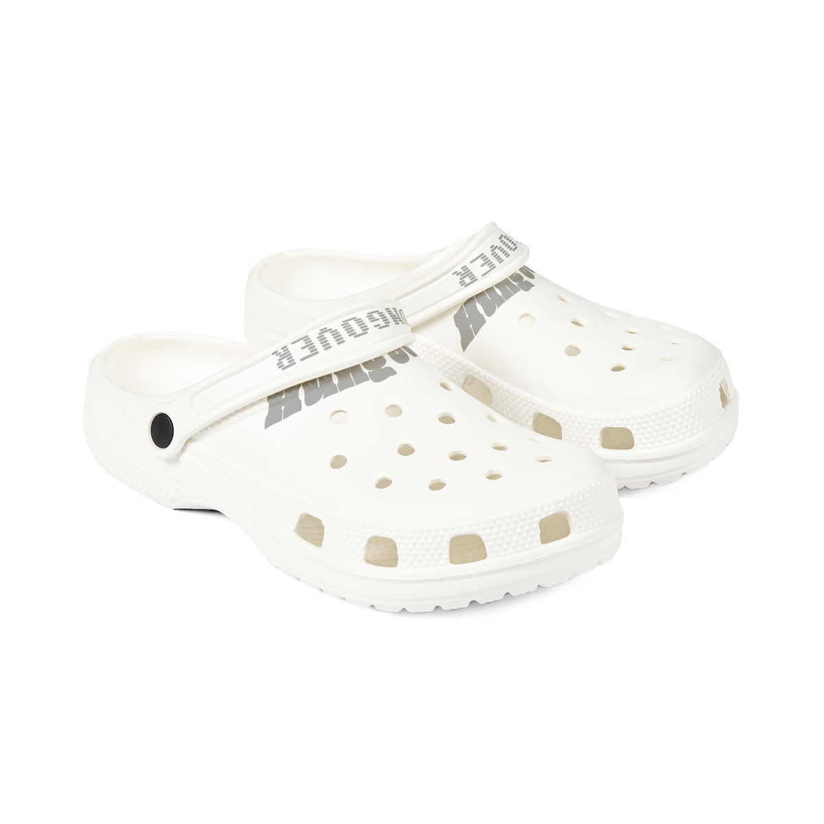 White EVA Foam Clogs with 'HUNGOUVER' Strap — Lightweight Slip-On Casual Shoes