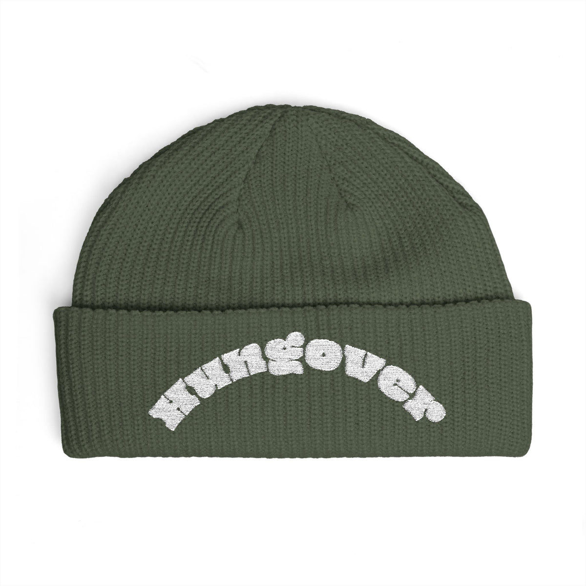 Cuff Beanie — 'Never Sober' Embroidered Retro Bubble Text Beanie