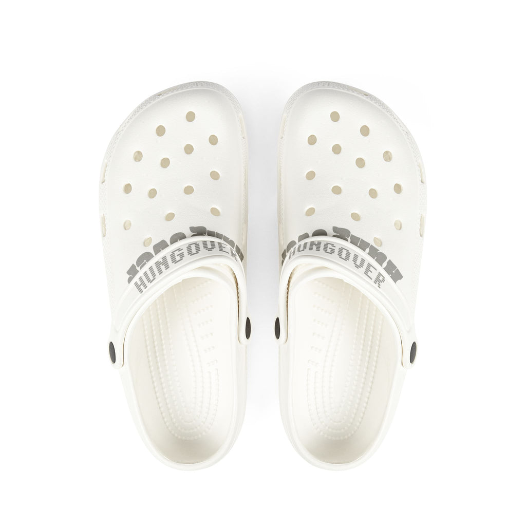 White EVA Foam Clogs with 'HUNGOUVER' Strap — Lightweight Slip-On Casual Shoes