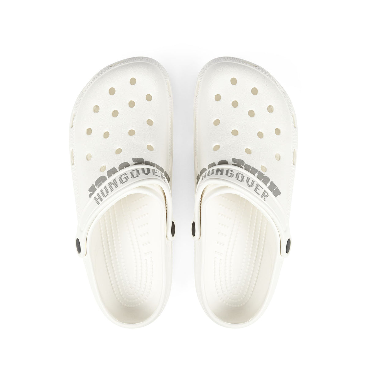 White EVA Foam Clogs with 'HUNGOUVER' Strap — Lightweight Slip-On Casual Shoes