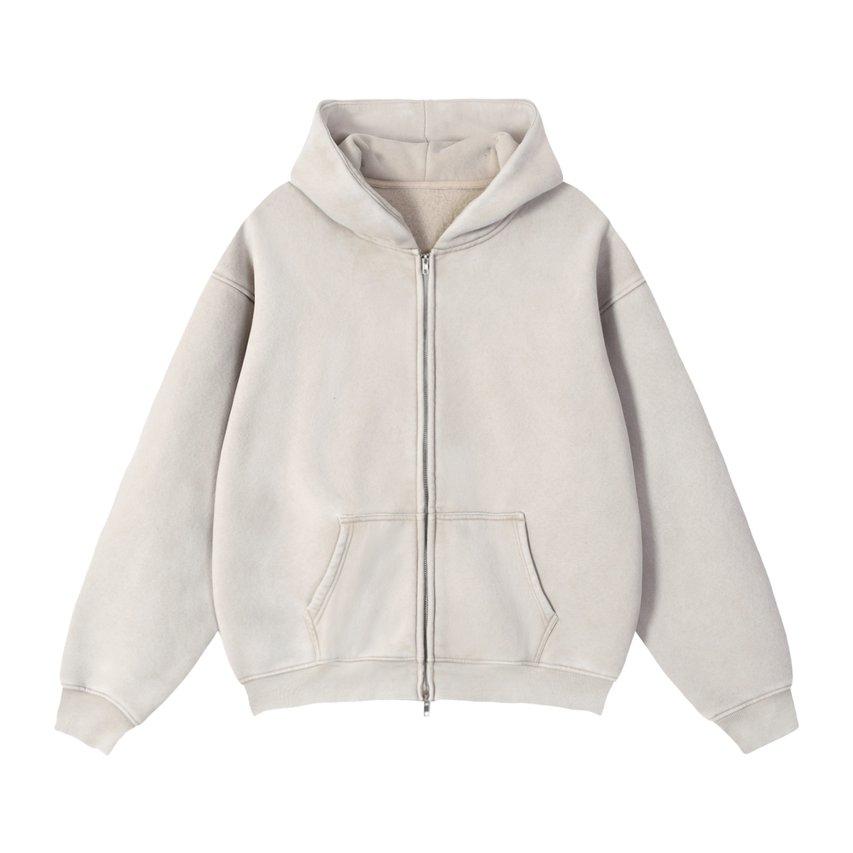 Zip-Through Boxy Fleece Hoodie - Back Logo
